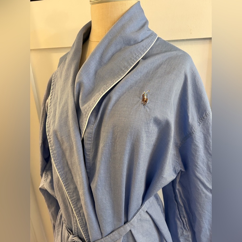 Polo Ralph Lauren Light Blue chambray white piped robe men’s cotton